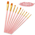 10 Pack Paint Brushes Set Wooden Handle for Art Acrylic Gouache Oil Watercolor Artist Canvas Synthetic Nylon Tips